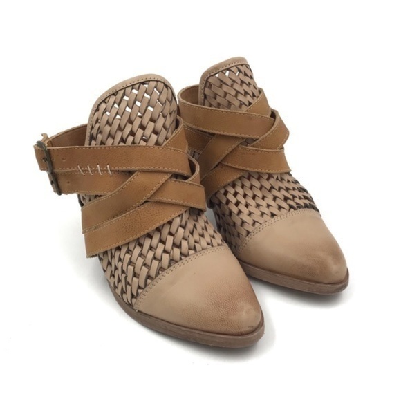 Rebels Brand Tan Woven Leather Double Criss Cross Buckle Ankle Booties Size 10 - Picture 2 of 10